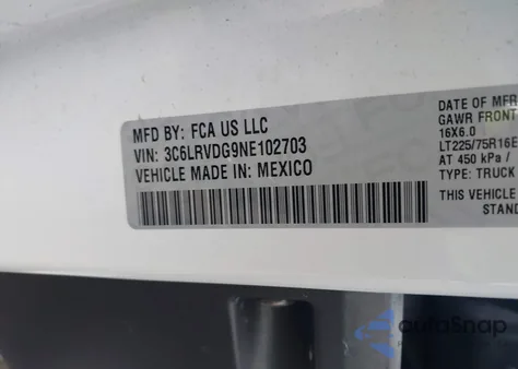 2022 Ram Promaster 2500 High Roof 159 Wb from USA, damaged, VIN 3C6LRVDG9NE102703